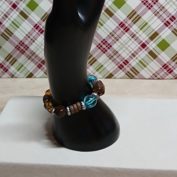 Hand Crafted Stretchy Glass Beaded Silver Tone Bracelet Fashion Jewelry #38 - Picture 10 of 11